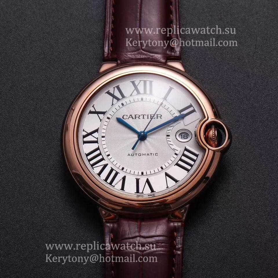 Best Price Ca*t1er Ballon Bleu 42mm V9F 18K Rose Gold Wrapped Silver Dial 1847 MC (Free Strap)