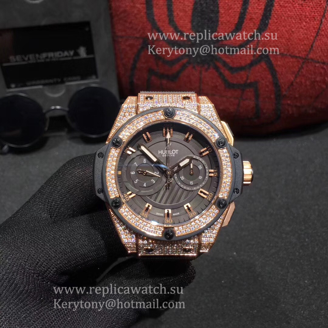 NEW Replica Hublot Big Bang King Power Foudroyante Gold 715.PX.1128.RX HBB V6F Rose Gold & D1am0nds Chocolate Dial 7750