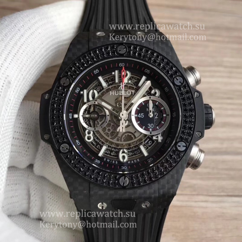Perfect Replica Hublot Big Bang Unico Carbon 411.QX.1170.RX 3AF Carbon Fiber & D1am0nd  Skeleton Dial HUB1242