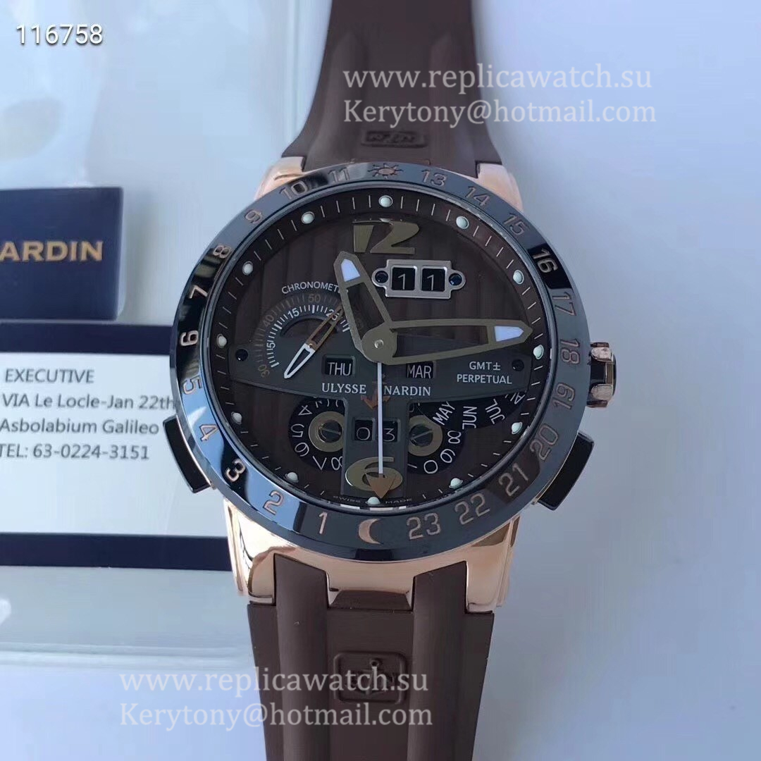 Best Price Ulysse Nardin El Toro GMT +/- Perpetual Calendar 326-03-3 TWAF Rose Gold Chocolate Dial UN-32