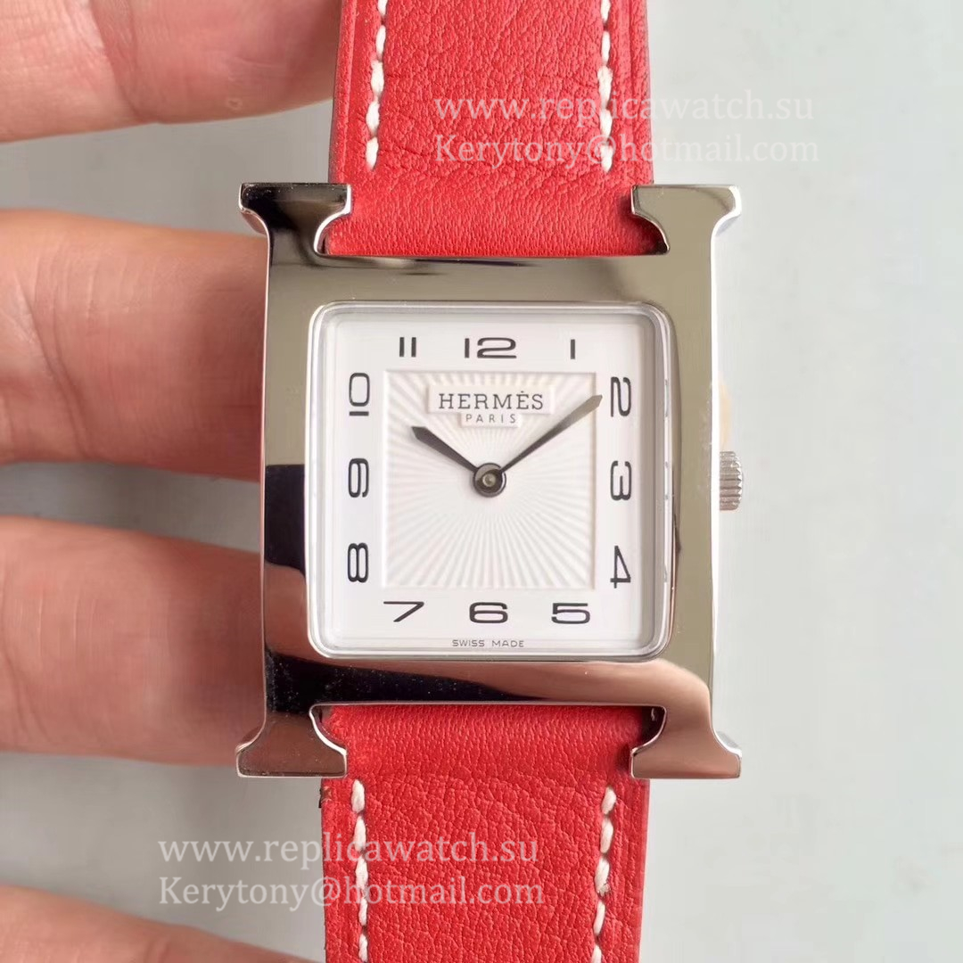 Perfect Replica H**me5 Heure H 26mm Ladies MKF SS White Dial Quartz (Box included)