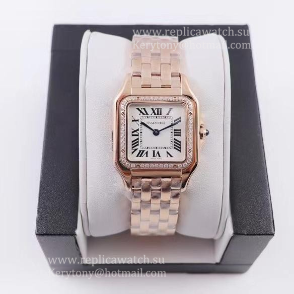 Perfect Replica Ca*t1er Panthere Ladies WJPN0016 27mm / 22mm 8848F Rose Gold & D1am0nd White Dial Ronda Quartz car541 22mm x 30mm x 6mm