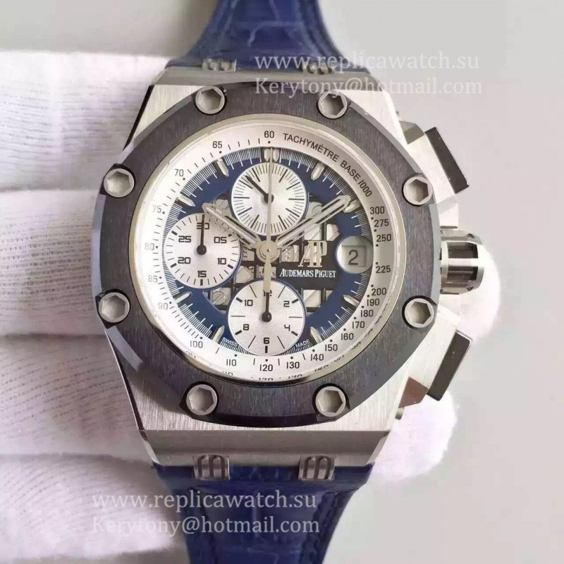 Perfect Replica Audemars Royal Oak Offshore Rubens Barrichello II 26078PO.OO.D018CR.01 JF V2 SS Blue Dial 3126