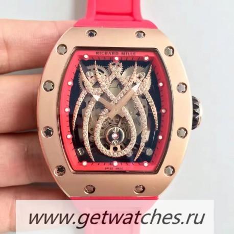 Copy Richard Mille 19-01 SF Rose Gold D1am0nd Spyder Dial M6T51