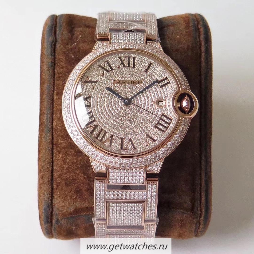 Copy Ca*t1er Ballon Bleu 42mm Full Paved D1am0nds TWF Rose Gold & D1am0nd D1am0nd Dial M9015