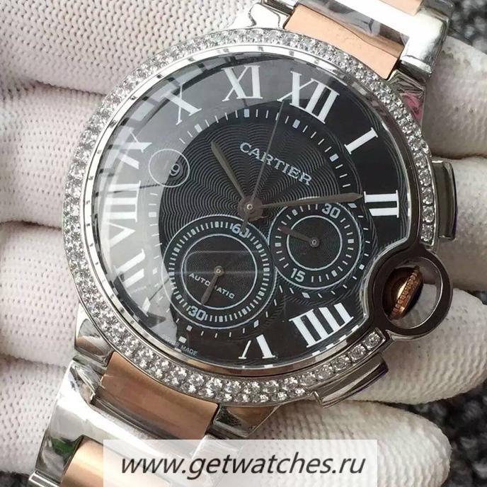 Shop Ca*t1er Ballon Bleu Chrono SS & D1am0nds Black Dial 7750