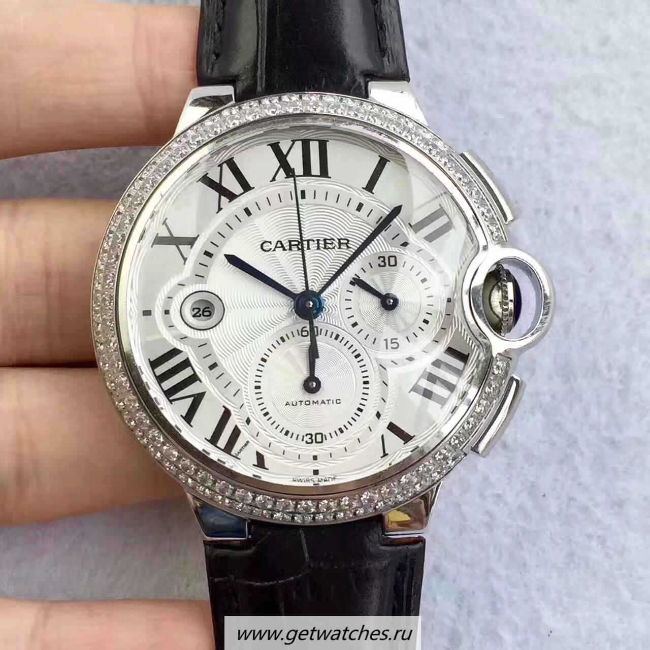 Fake Ca*t1er Ballon Bleu Chrono WE902002 Noob Factory SS & D1am0nds Silver Dial 8101 MC