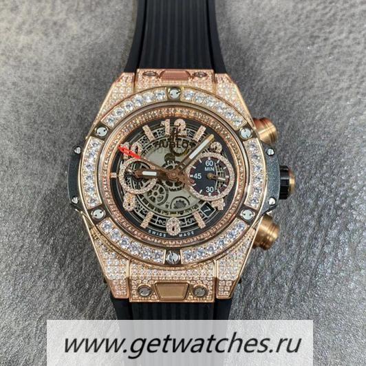 Fake Hublot Big Bang Unico TAF Rose Gold & Big D1am0nd Skeleton Dial HUB1242