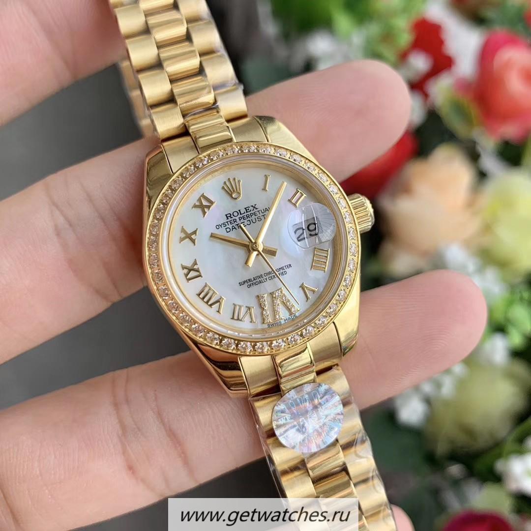 Fake R01ex Datejust 28mm 279138 RBR Ladies WF Yellow Gold & D1am0nd MOP Dial 2671