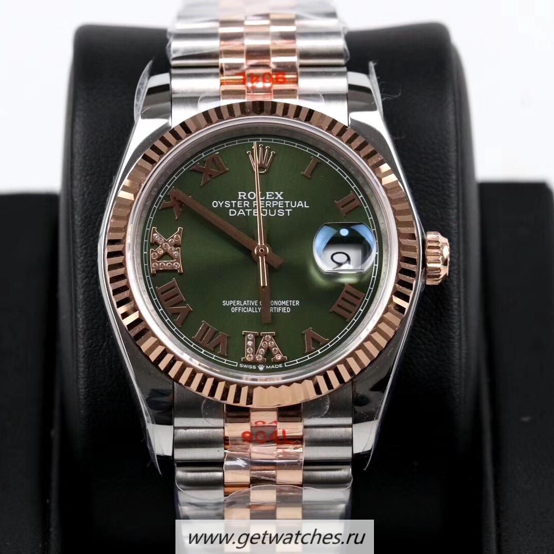 Fake R01ex Datejust 36mm 116231 GMF SS 904L & Rose Gold Green Dial 2824