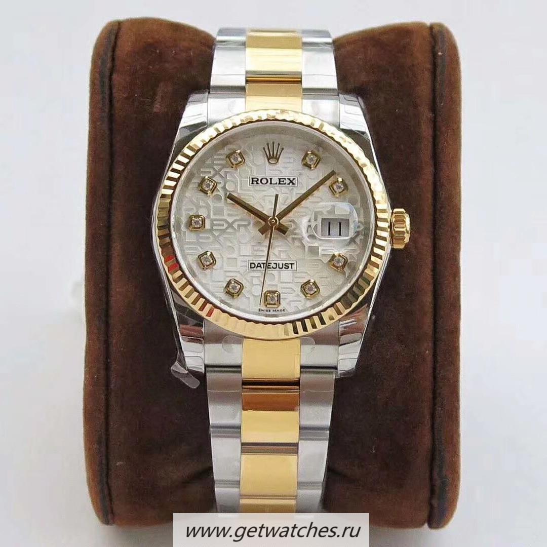 Copy R01ex Datejust 36mm 116234 DJF SS 904L & Yellow Gold Silver Anniversary Jubilee Dial 3135