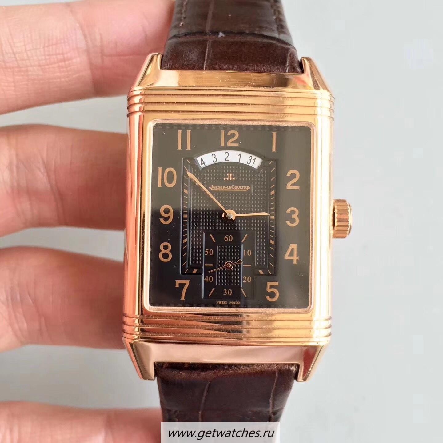 Replica Jaeger-LeCoultre Grande Reverso 986 Duodate Q3742420 Noob Factory Rose Gold Black Dial JLC 986