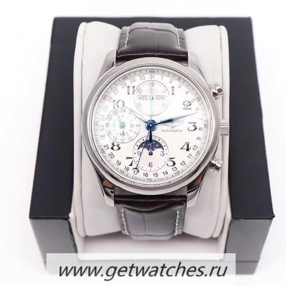 NEW Replica Longines Master Collection Moonphase Chrono GLF SS White Dial Leather Strap 7751