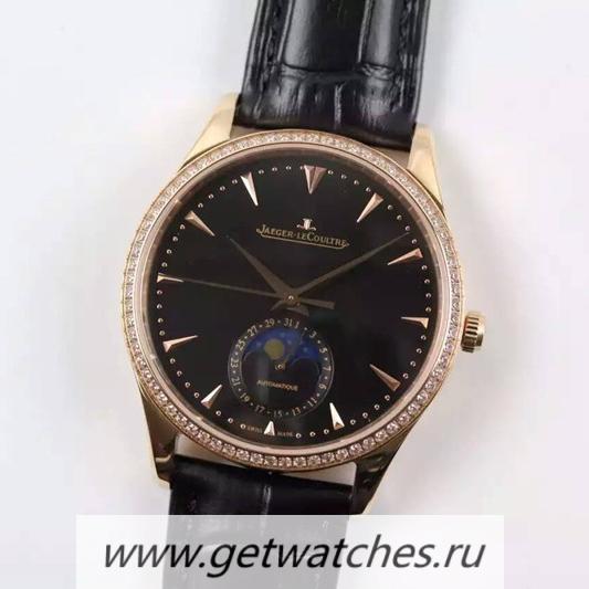 Perfect Replica Jaeger-LeCoultre Master Ultra Thin Moon Rose Gold Black Dial JLC 925