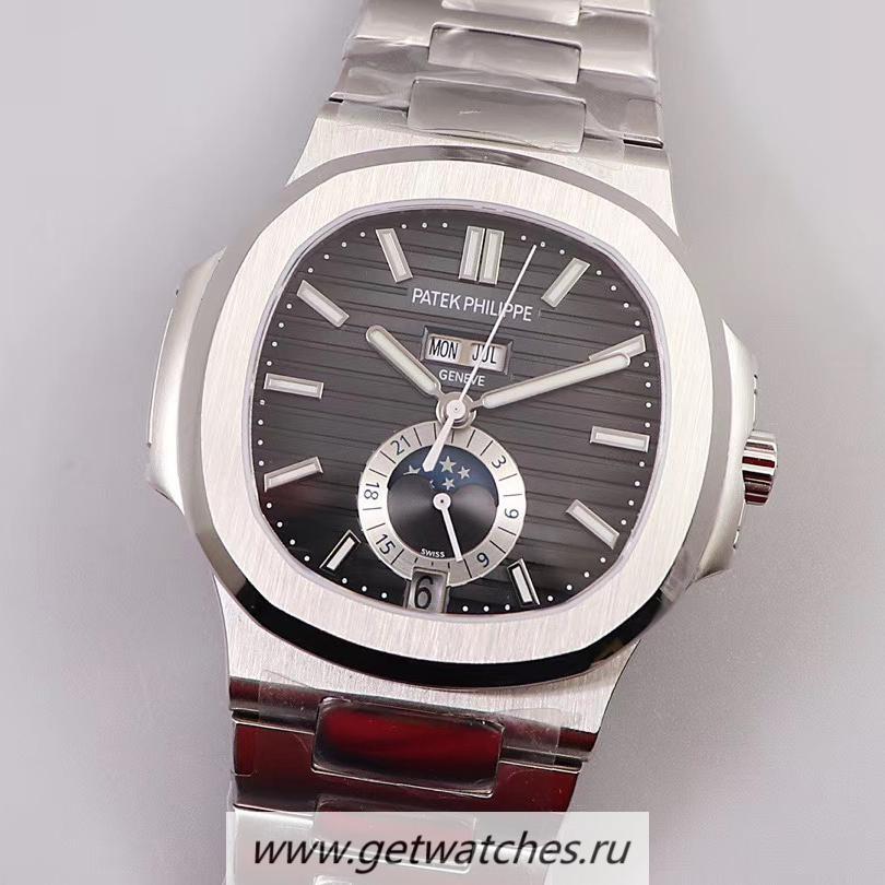 NEW Replica Pat*k Phi1i*pe Nautilus Annual Calendar Moonphase 5726 V9F V2 SS Black Dial 324