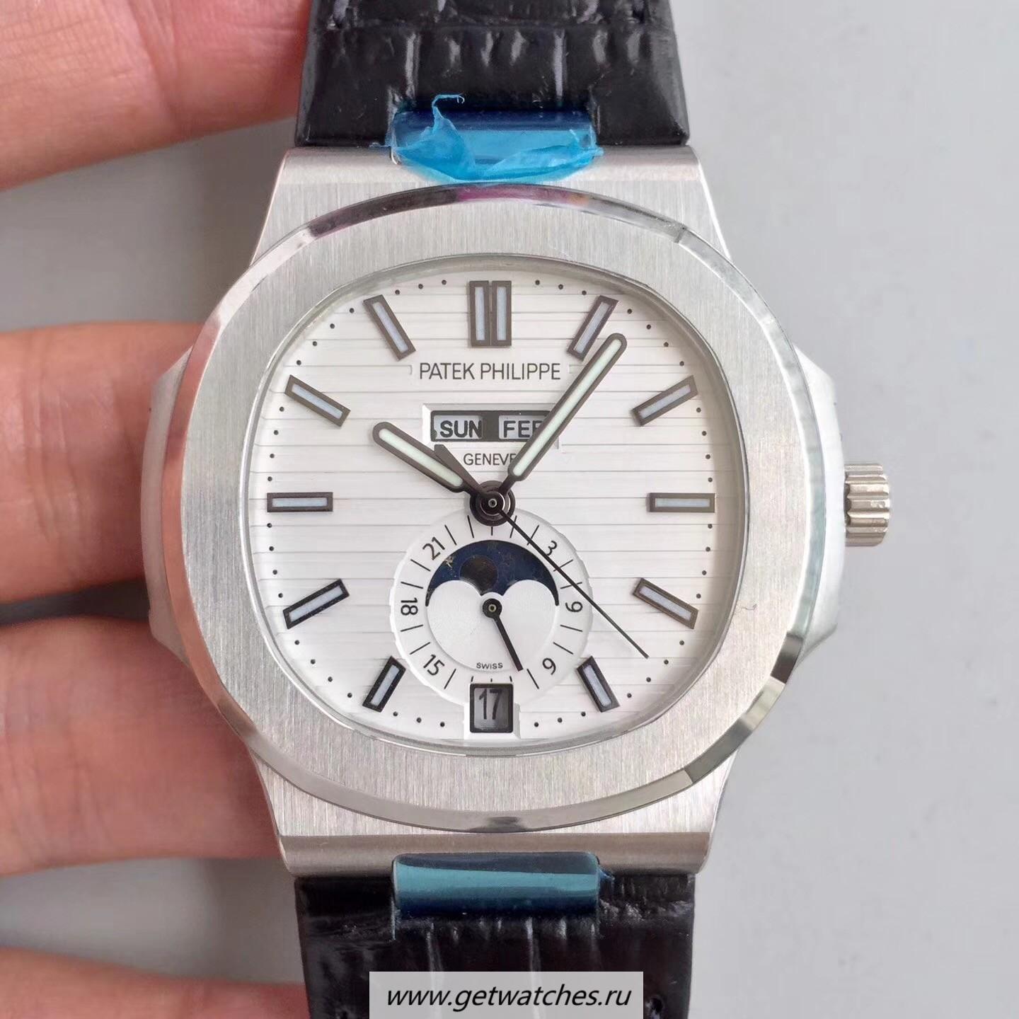 Shop Pat*k Phi1i*pe Nautilus Annual Calendar Moonphase 5726A KMF V2 SS White Dial 324 S QA LU 24H/303