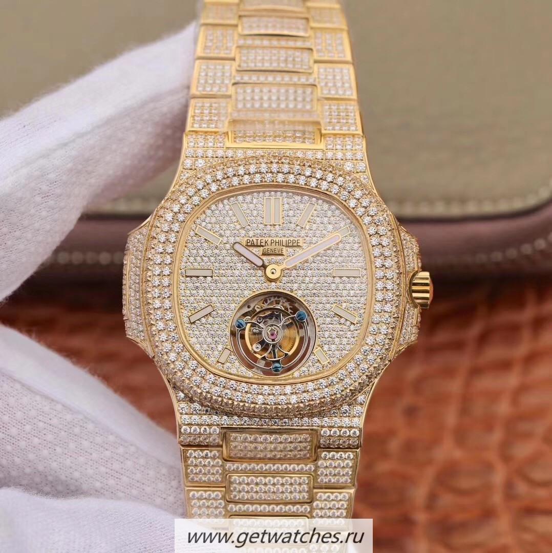 Fake Pat*k Phi1i*pe Nautilus Jumbo 5711 R8F Yellow Gold & D1am0nds D1am0nd Dial Tourbillon
