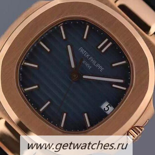 Copy Pat*k Phi1i*pe Nautilus Jumbo 5711 Rose Gold Blue Dial 2824