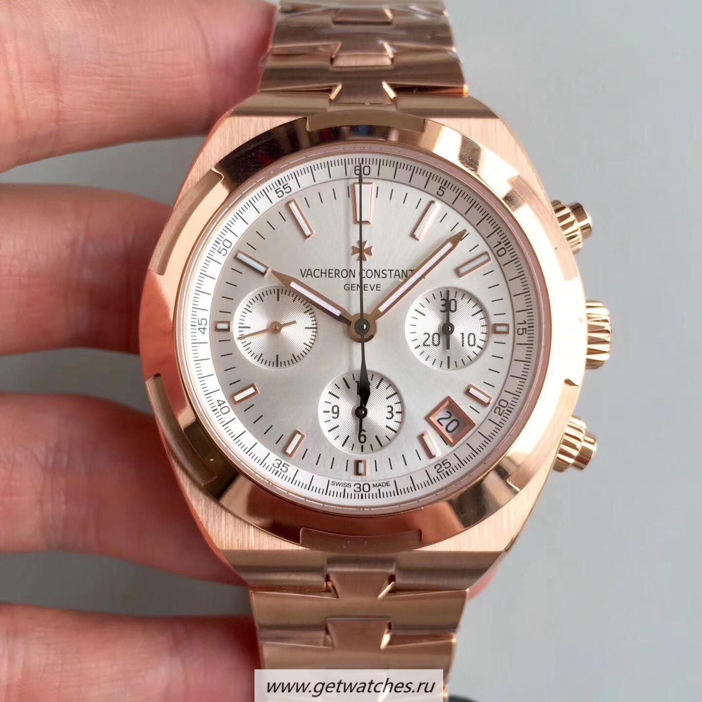Shop Vacheron C0nstan1n Overseas Chrono 5500V/000R-B074 JF Rose Gold Silver Dial 5200