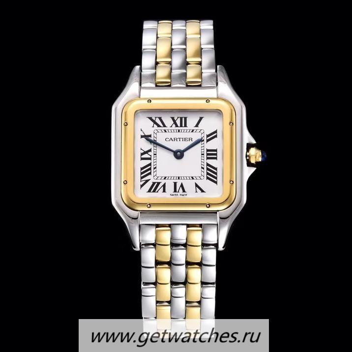 Copy Ca*t1er Panthere Medium Ladies W2PN0007 27mm GF Yellow Gold & SS White Dial Ronda Quartz