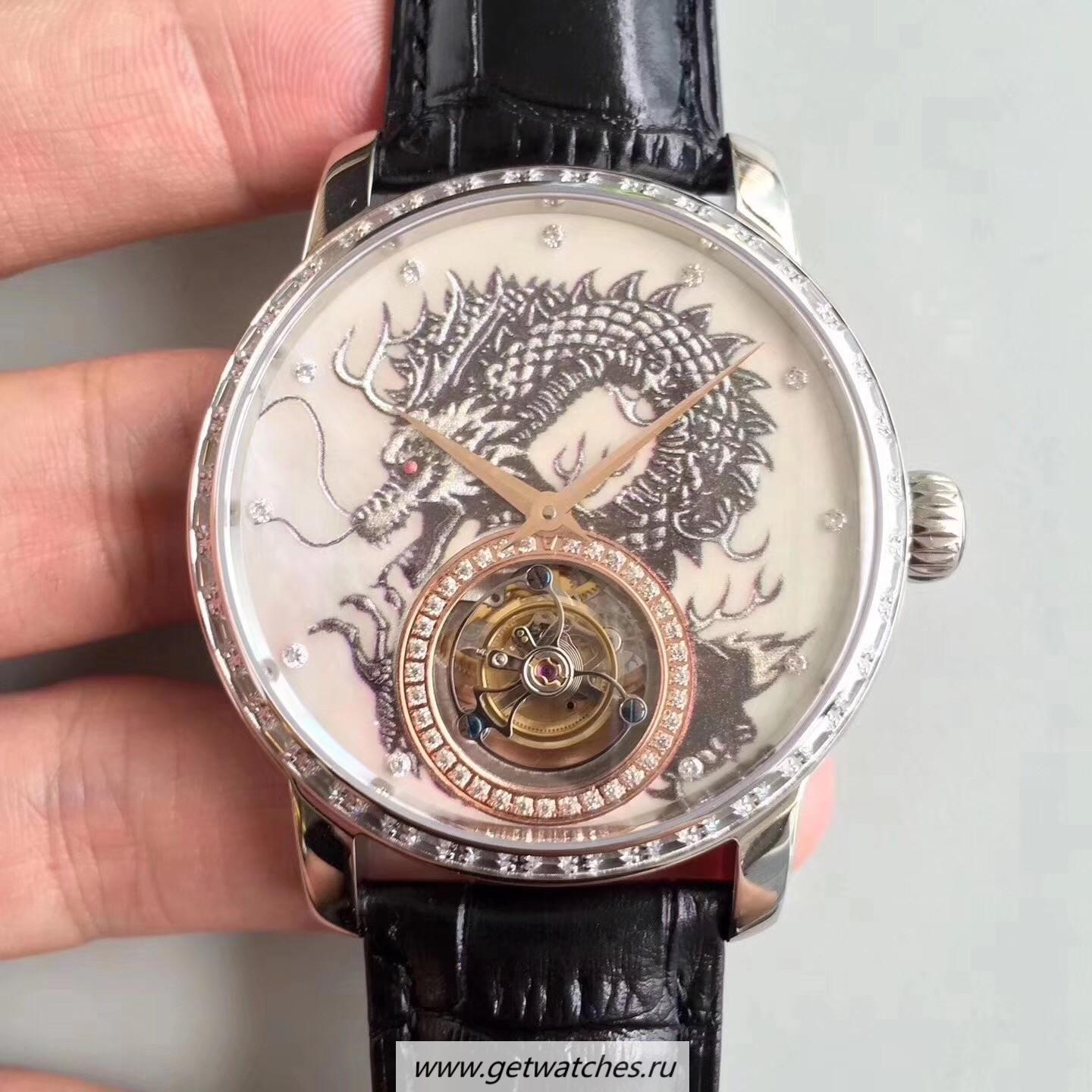 Copy Vacheron C0nstan1n Patrimony Tourbillon Noob Factory SS & D1am0nds Dragon Dial Tourbillon