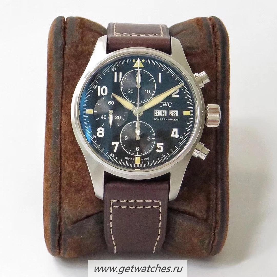 Perfect Replica IWC Pilot Spitfire Chrono IW387903 ZF SS Black Dial 7750