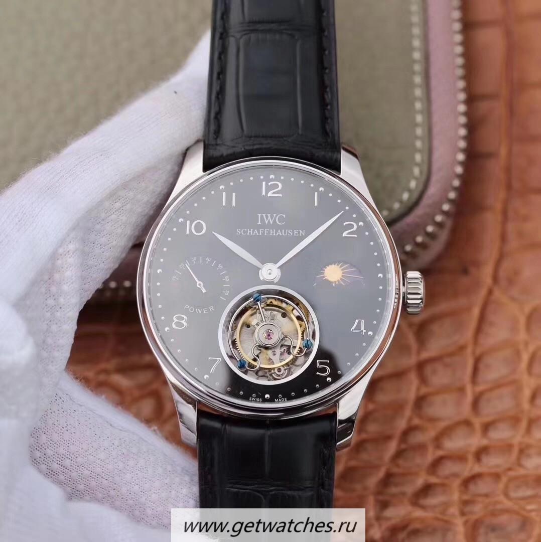 Fake IWC Portugieser Tourbillon Power Reserve Moonphase Noob Factory V2 SS Black Dial Tourbillon