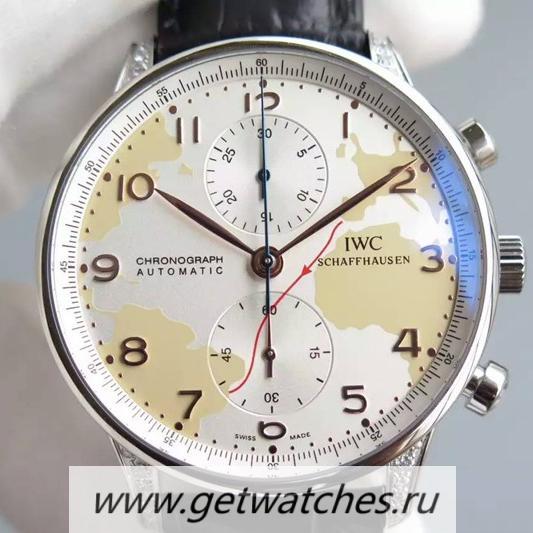 Perfect Replica IWC Portuguese Chrono SS & D1am0nds White Map Dial 7750