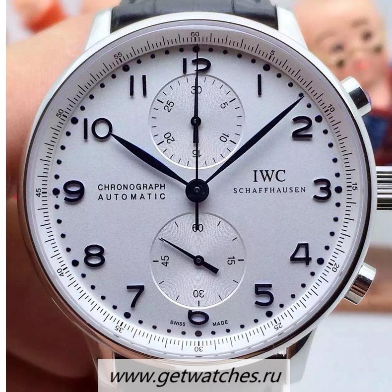 Fake IWC Portuguese IW371417 Chrono SS White Dial Blue Markers 89000