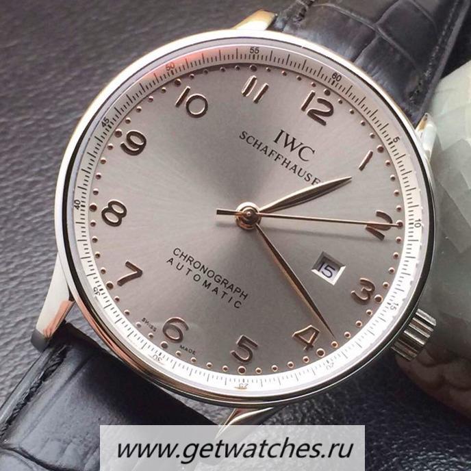 Fake IWC Portuguese SS Gray Dial Rose Gold Markers 89000