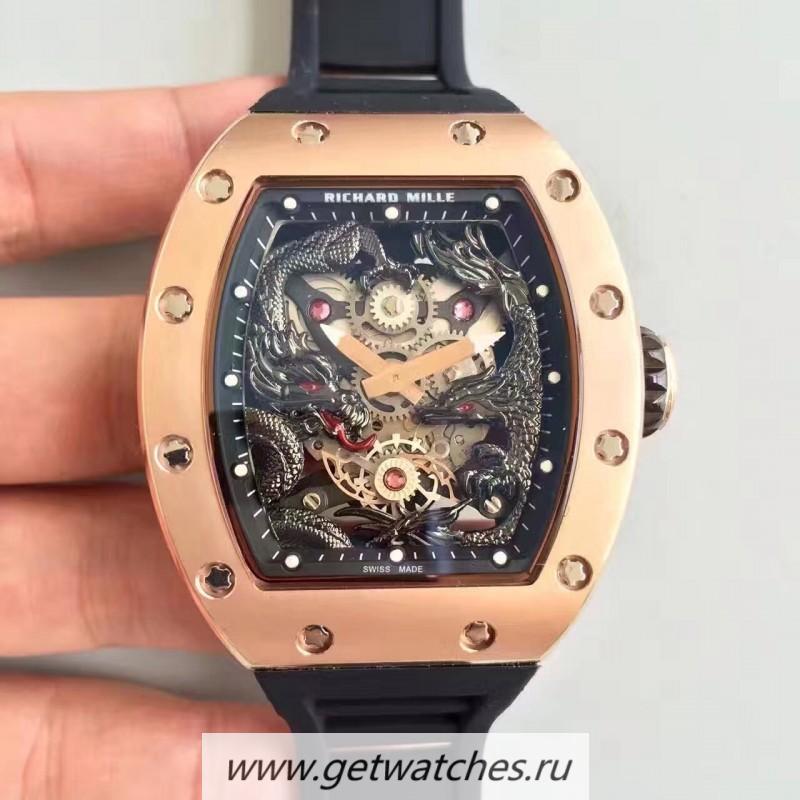 High Quality Richard Mille RM57-01 Jackie Chan Rose Gold Black Dial Dial M9015