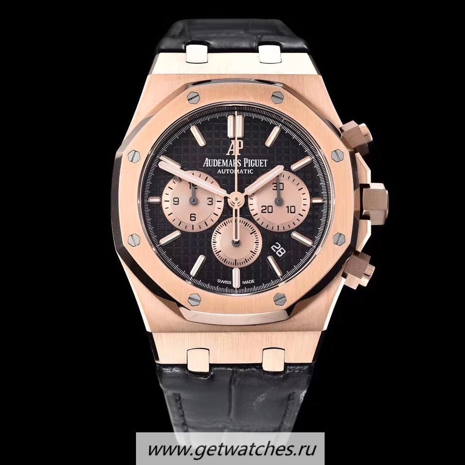 Perfect Replica Audemars Royal Oak Chrono 26331 OMF Rose Gold Black Dial 7750