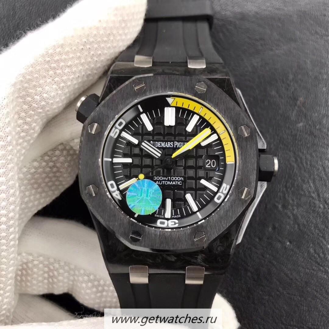Perfect Replica Audemars Royal Oak Offshore Diver 15706 JF V6F Forged Carbon Black Dial 3120