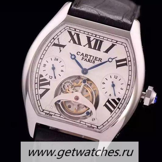 Copy Ca*t1er Tortue Tourbillon SS White Dial Tourbillon