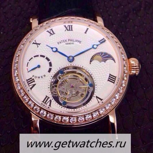 Fake Pat*k Phi1i*pe Tourbillon Moonphase Power Reserve Rose Gold D1am0nds Bezel Tourbillon