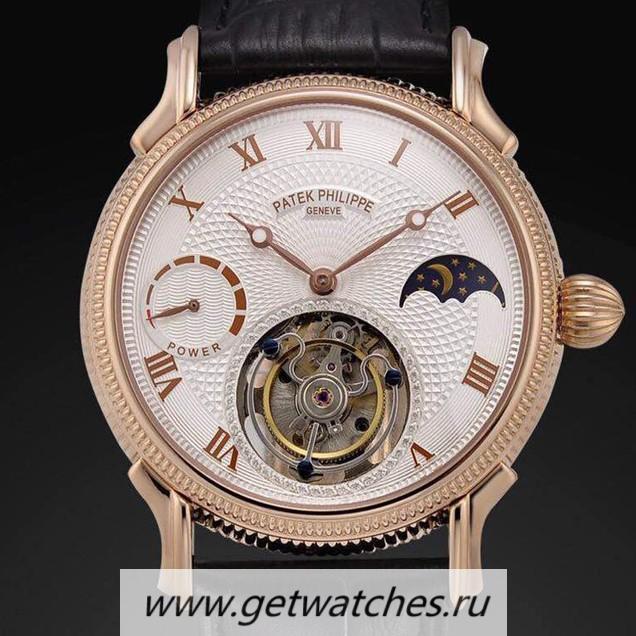 Replica Pat*k Phi1i*pe Tourbillon Moonphase Power Reserve Rose Gold White Dial Tourbillon