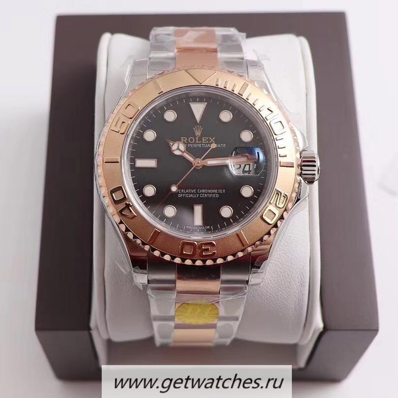 Fake R01ex Yacht-Master 40 116621 D1F SS & 18K Rose Gold Wrapped Black Dial 2836